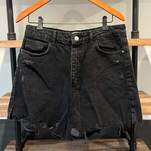 ZARA Black Distressed Denim Shorts